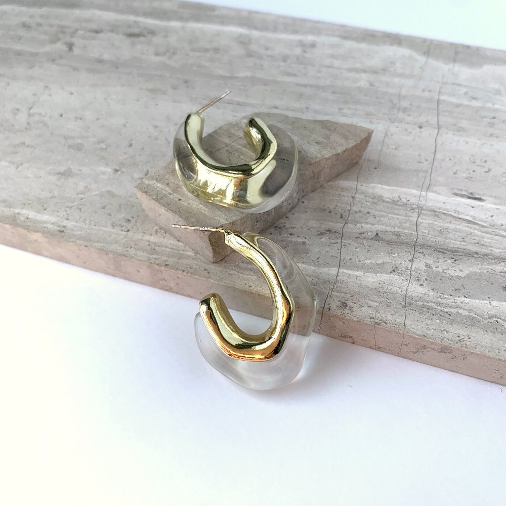 NEW ~ Anthropologie Irregular Resin Clear Hoop Earrings - Picture 7 of 10